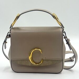 Chloe Calfskin Small C Taupe Crossbody Bag